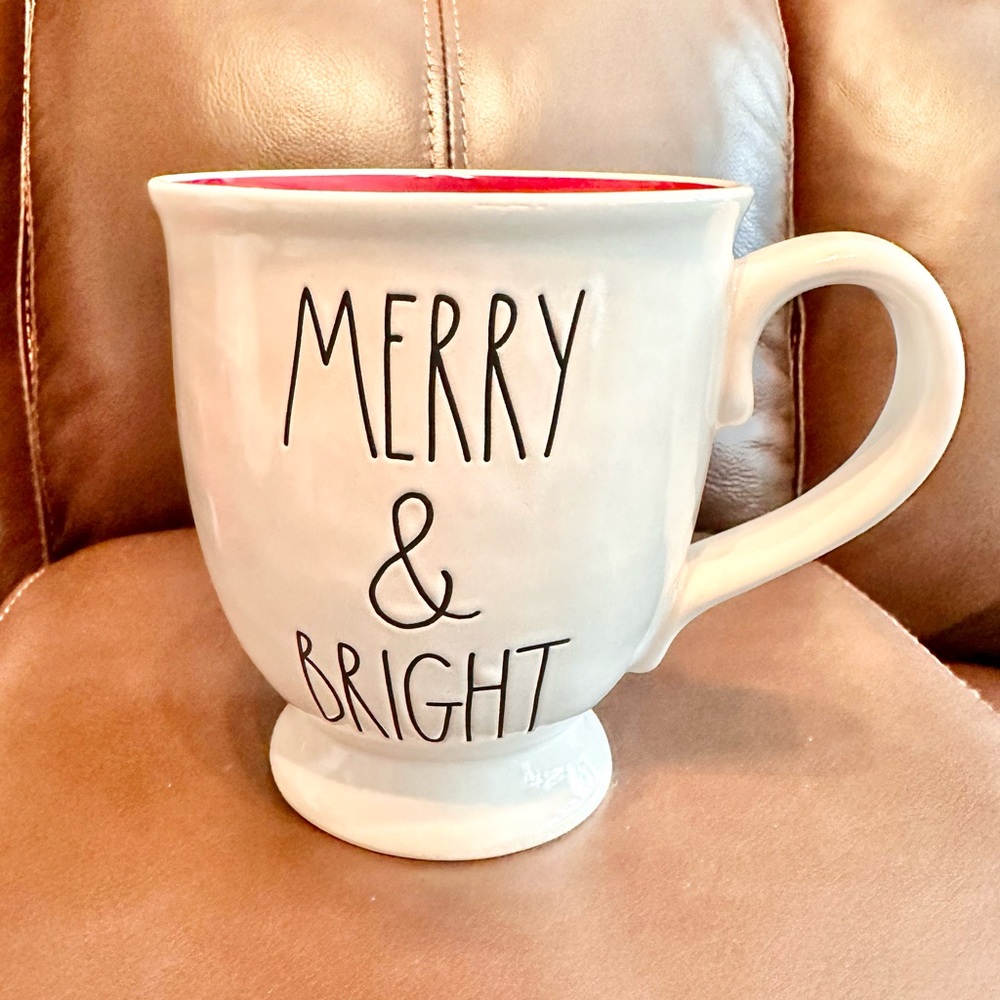 Rae Dunn MERRY & BRIGHT Large Ceramic White & Red Mug NEW!!
